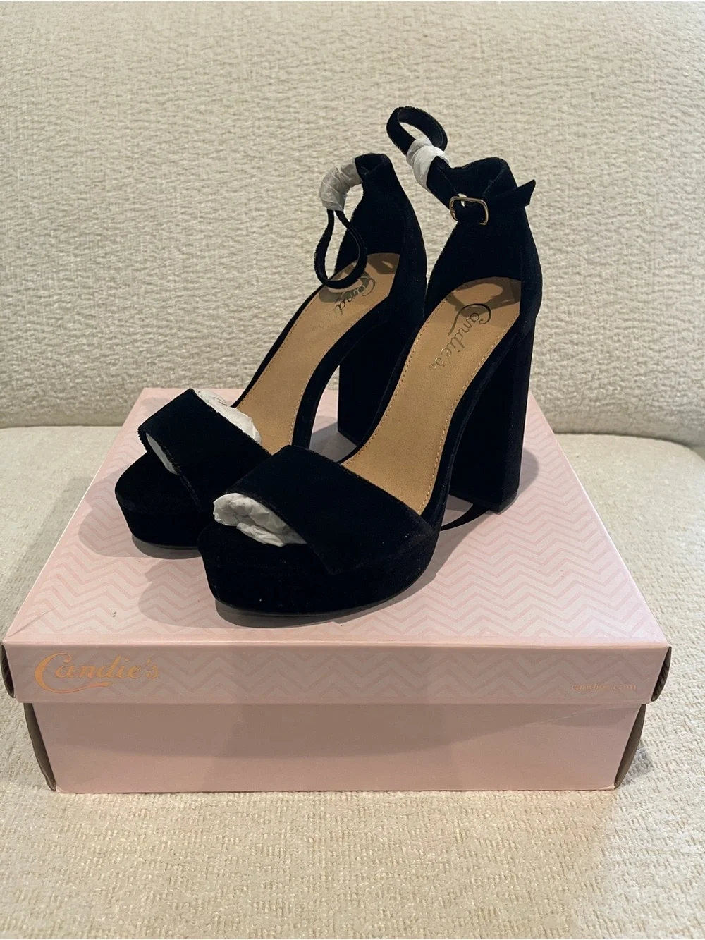 Candie’s Velvet Ankle-Strap Platform Heels - Black Velvet